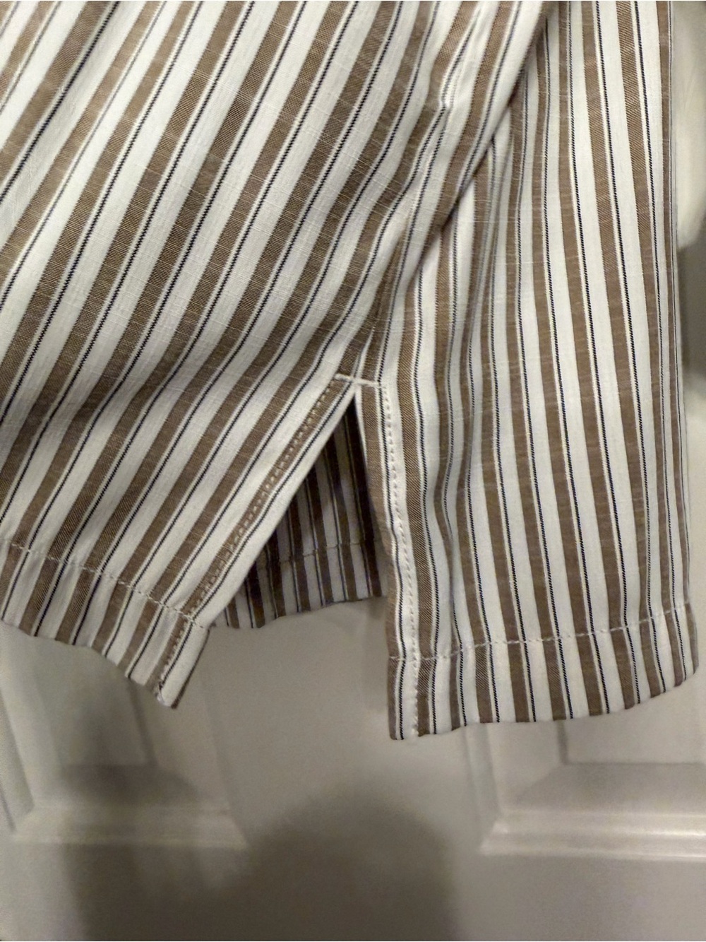 Max Studio Taupe and White Striped Button-Down Shirt - Picture 6 of 6